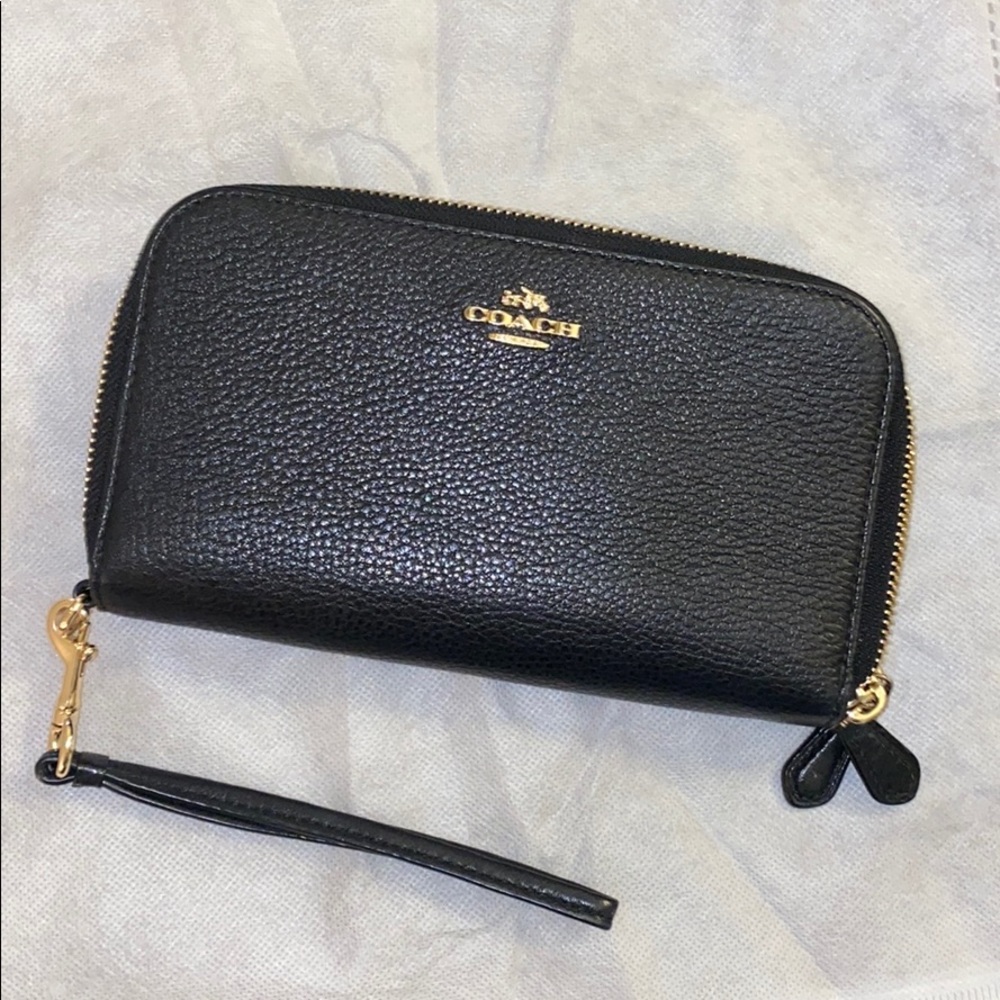 Double zip pebble leather wallet